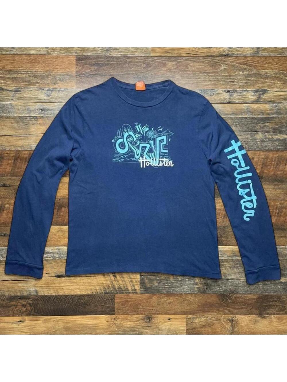 Vintage Hollister Surf Mens Navy Blue Long Sleeve Shirt XL